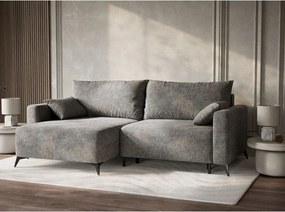 Szary rozkładany/ze schowkiem narożnik z tkaniny szenilowej (lewostronny/z szezlongiem) Leon – Maison de Rêve