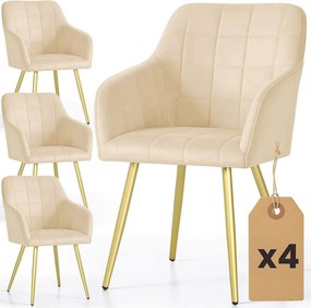Zestaw 4 beżowych krzeseł tapicerowanych welurem S4-R99