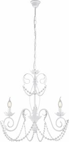 Damascus - Biały lakierowany żyrandol z żelaza z dekoracją w stylu shabby chic i kryształowymi cyrkoniami, 3 lampy, 120 cm - Ø47 cm - BL77-3-BCO