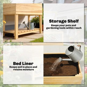 Outsunny Podwyższona grządka z inspektem z drewna, podwyższony doniczkowiec z otwieraną pokrywą, półką, włókniną, ergonomiczny | Aosom PL