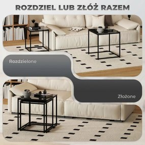 HOMCOM Zestaw 2 stolików pomocniczych, nowoczesny design, układane, stolik ze szkła, czarny