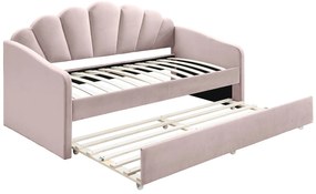 Łóżko wysuwane muszla 2 x 90 x 190 cm - Welur - Różowy - ELUSIA