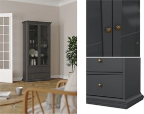 Dwudrzwiowa witryna z szufladami Paris, kolor szary