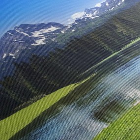 Obraz - Ośnieżone szczyty górskie (z zegarem) (90x30 cm)