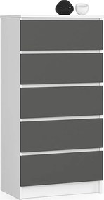 Komoda AKORD K60 Biała 60 cm 5 szuflad kolor Grafit Szary mat 60x40x121 cm