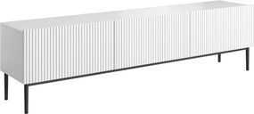Szafka RTV Nicole 200 cm na metalowych nogach z szufladą - biały mat / czarne nóżki