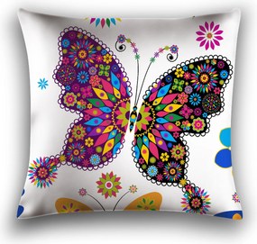 Poszewka na poduszkę z mikrofibry KOLOROWY MOTYL 45x45 cm, biały