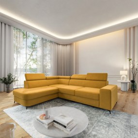 Masseno Narożnik ALVORO z funkcją spania i pojemnikiem na pościel Narozniki L, Rozkładana sofa - Żółty, MATT VELVET 48
