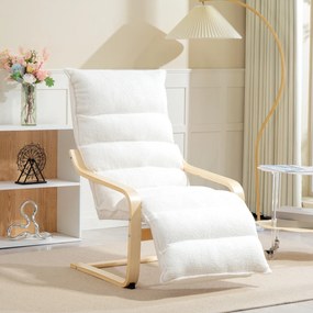 HOMCOM Fotel Lounge z brzozy, tapicerowany, regulowany podnóżek, Biały