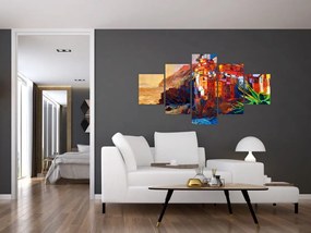 Obraz - Wieś na wybrzeżu Cinque Terre, Włoska Riviera, nowoczesny impresionism (125x70 cm)