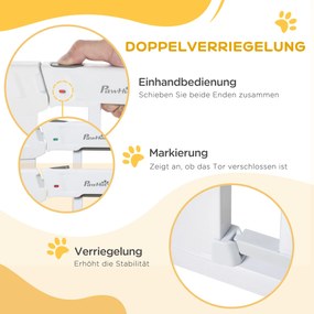 PawHut Barierka z drzwiczkami dla kotów Bramka zabezpieczająca biała regulowana 75-96x5x76cm | Aosom PL