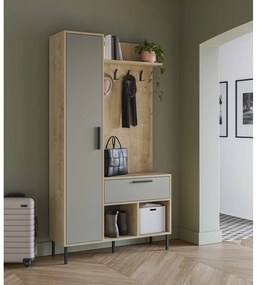Zielono-naturalny zestaw do przedpokoju w dekorze dębu 108x195x35 cm Heidy – Marckeric