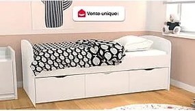 Łóżko LOUANE z 2 szufladami i 1  ze skrzynią - 90x190 c m - Kolor biały