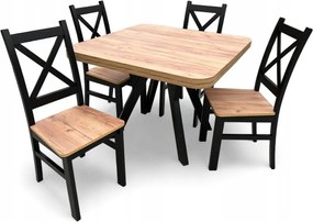 Zestaw 4 Krzesła + Stół Rozkładany Kwadrat Zaowal 90x90/190 cm Dąb Craft + nogi drewniane Y