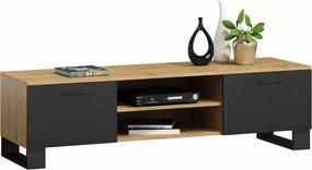 Loftowa Szafka Czarny Rtv 120 Cm Dąb Artisan + Skrzynia G0-T16