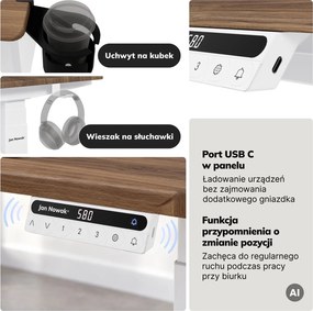 Duże biurko sit-stand do pracy Aria 160×80 cm, orzech/biały