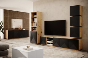 Szafka RTV Asha 200 cm z ryflowanym frontem i wnęką - artisan / czarny mat