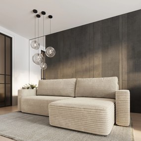 Masseno Narożnik TELIN z funkcją spania i pojemnikiem na pościel Narozniki L, Rozkładana sofa - Kremowy, TILIA 03