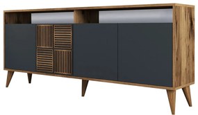 Antracytowa niska komoda w dekorze orzecha 180x79 cm Milan – Kalune Design