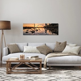 Obraz - Zachód słońca nad jeziorem (z zegarem) (90x30 cm)