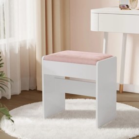 Vasagle Tapicerowany taboret/krzesło VELVET do toaletki, 45×45×28,6 cm, biały/różowy
