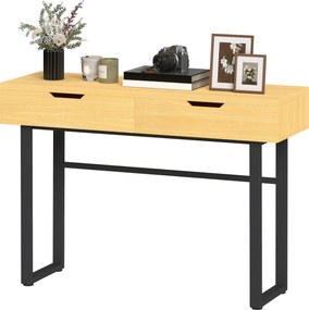 HOMCOM Stolik konsolowy Wąski stolik do przedpokoju z 2 szufladami, metalowa rama, do przedpokoju 110 x 35 x 76,5 cm naturalny | Aosom PL
