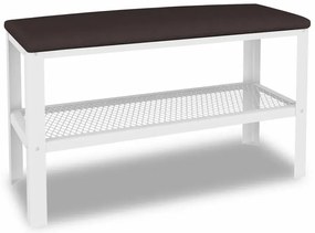 Wąski puf z metalowym stelażem do przedpokoju biały + wenge  - Sagal 5X