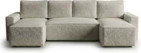 Rozkładana sofa narożna w kształcie U SMART BOUCLE 303x143 cm, szarobeżowa