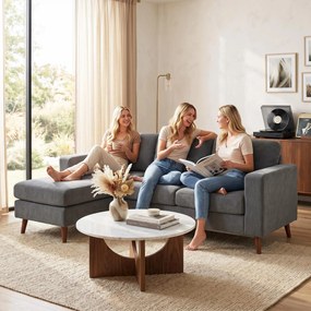 HOMCOM Sofa narożna 192 cm w kształcie L 3-osobowa z odwracalną szezlongą, wygląd sztruksu, do małego pomieszczenia, Ciemnoszary | Aosom PL