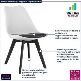 Zestaw białych krzeseł skandynawskich z czarną poduszką 4 szt. - Ares 4S