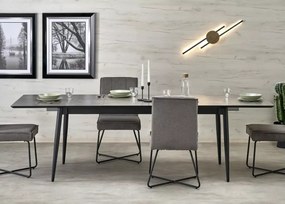 Stół rozkładany Heizo 180–260 cm popielaty marmur – MDF, nowoczesny, czarne nogi metalowe