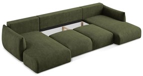 Zielony rozkładany narożnik z tkaniny szenilowej (w kształcie litery U) Leila – Makamii