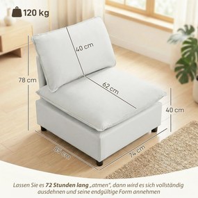 HOMCOM Fotel akcentowy, nowoczesny fotel Leathaire z szerokim i głębokim siedziskiem, grube poduszki, łatwy montaż, szary | Aosom PL