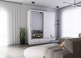 Szafa Lorenza 200 cm – nowoczesna szafa przesuwna z lustrem, 3 kolory mat i 2 połysk