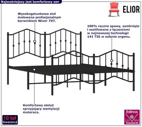 Czarne loftowe łóżko metalowe 160x200cm - Emelsa