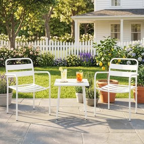 Outsunny Zestaw bistro 3-częściowy metalowy zestaw mebli ogrodowych z 2 krzesłami, stołem, design lamelowy, odporny na rdzę | Aosom PL