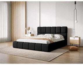 Czarne tapicerowane łóżko dwuosobowe ze schowkiem i stelażem 160x200 cm Bellis – Micadoni Home