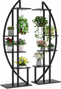 2 sztuki 5-poziomowych stojaków na rośliny doniczkowe, zakrzywionych metalowych uchwytów na rośliny z 2 haczykami, wielofunkcyjnych do wnętrz, ogrodu, balkonu i salonu