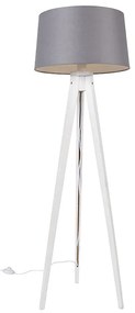 Tripé moderno branco com cúpula de linho cinzento escuro 45 cm - Tripod Classic
