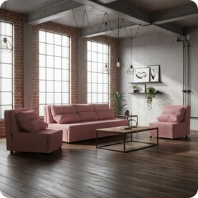 Zestaw KIMO funkcja spania sofa fotele Family Meble c. róż Twisster sztruks