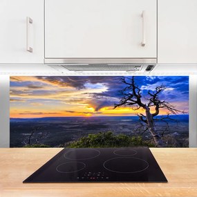 Panel Szklany do Kuchni Sylwetka Drzewa o Zachodzie
