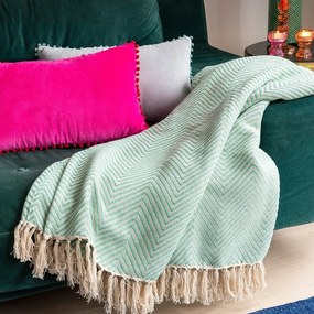 Miętowy bawełniany koc 150x235 cm Herringbone – Rex London