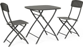 Zestaw Bistrot ze stołem i 2 krzesłami ze stali w kolorze antracytowym - YVONNE