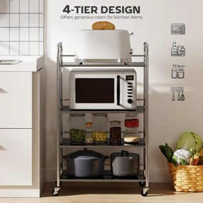 HOMCOM Wózek kuchenny, 4 poziomy, regulowane półki, uchwyty, do kuchni i salonu, srebrny, 60 x 35 x 100 cm | Aosom PL