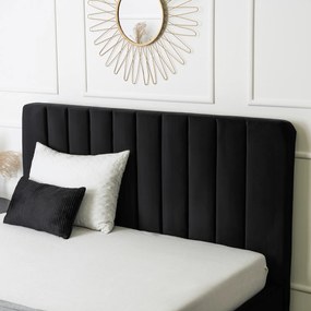 Łóżko Tapicerowane 160x200 cm ze Stelażem i Pojemnikiem Dwuosobowe MARI Welurowe Czarne