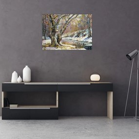 Obraz na szkle namalowanego zimowego krajobrazu (70x50 cm)