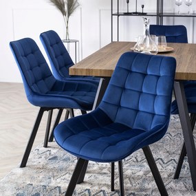 Zestaw 4x Krzesło Tapicerowane RICK do Salonu Granatowe Welurowe Nowoczesne Loft