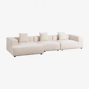 Modułowa Sofa Z Szezlongiem Lewostronnym, 3-częściowa (↔︎375 Cm) Z Wysokim Podłokietnikiem Bruna Sztruksu Beżowy Len - Sklum