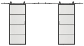 Drzwi przesuwne podwójne naścienne - aluminium i przezroczyste szkło hartowane - 2 x wys. 205 x szer. 63 cm - SINCA II