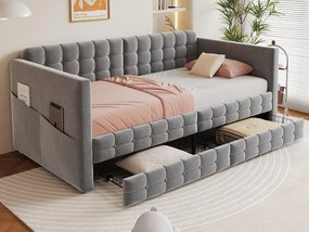 Rozkładana sofa 90x190 cm - z 2 szufladami - tkanina welurowa - szary (materac nie jest wliczony w cenę)